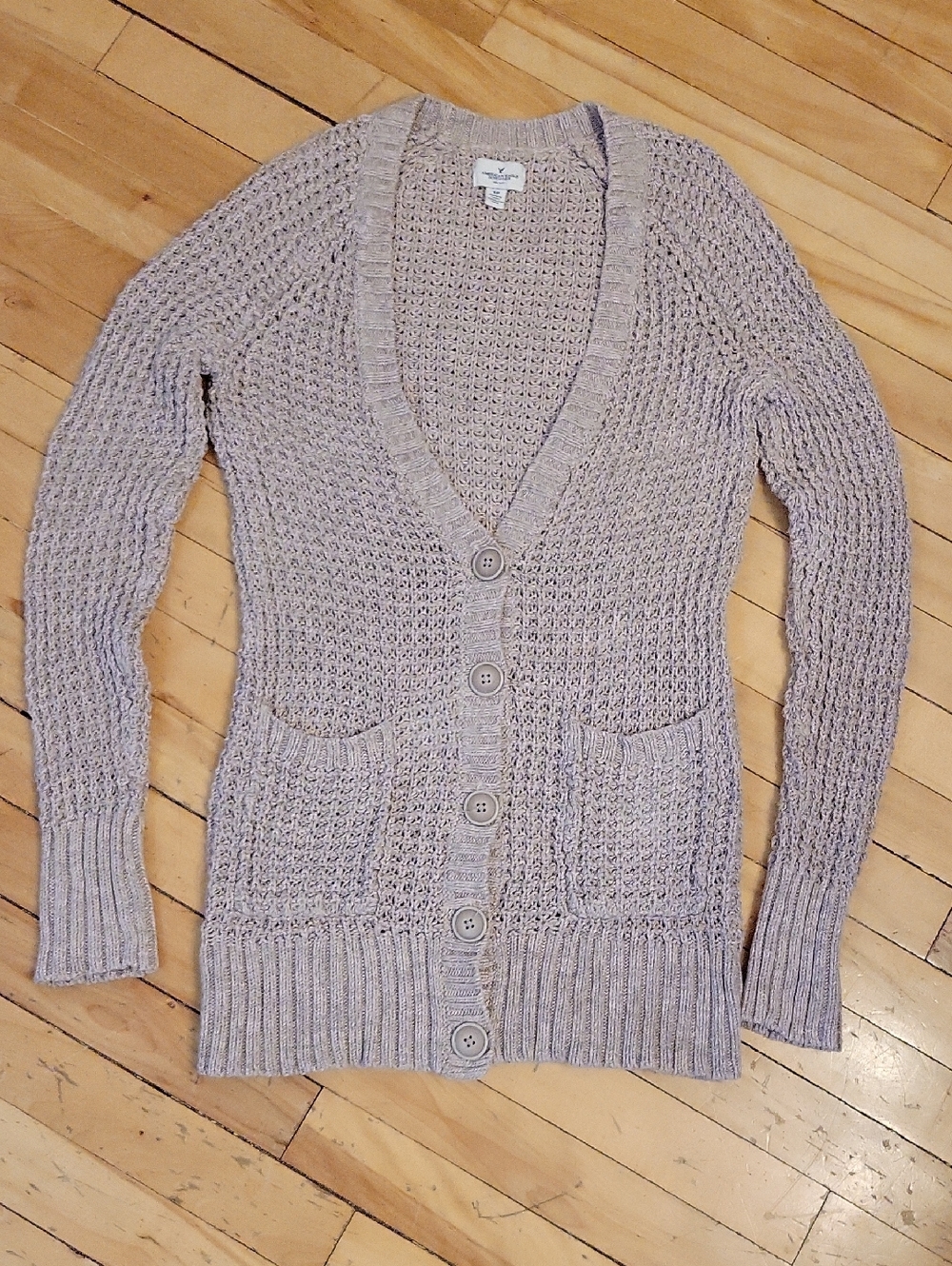 American Eagle Outfitters Neutral Taupe Knit Boho Button-Front Cardigan Cotton